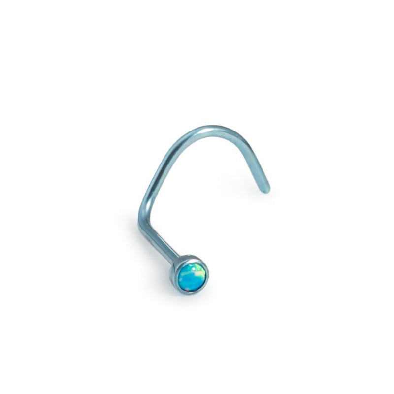 Bezel-Set Opal Titanium Nostril Screw - Right Bend