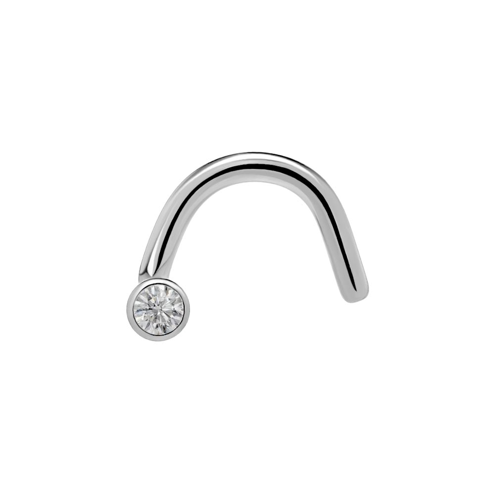 Bezel-Set Gem Titanium Nostril Screw - Right Bend