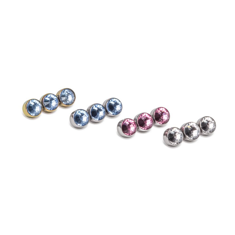 Stacked Three Gem Cluster Titanium Top - Threaded