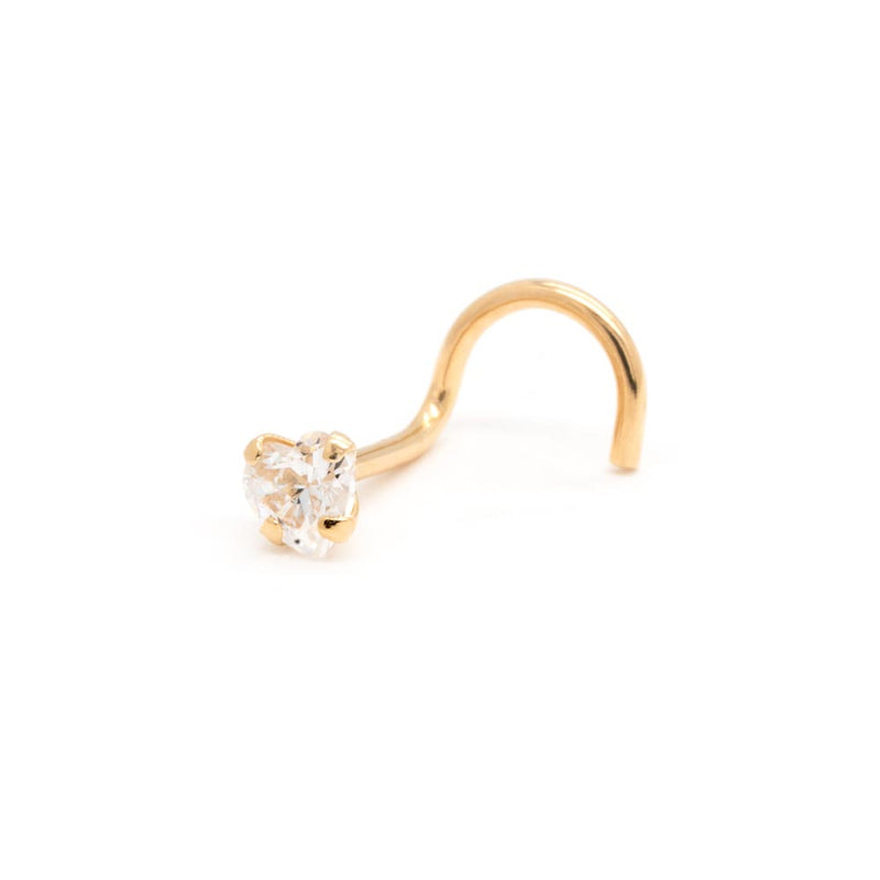 Gold Heart Gem Nostril Screw - Right Bend