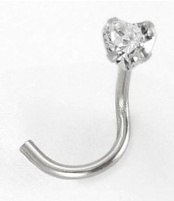 Gold Heart Gem Nostril Screw - Right Bend