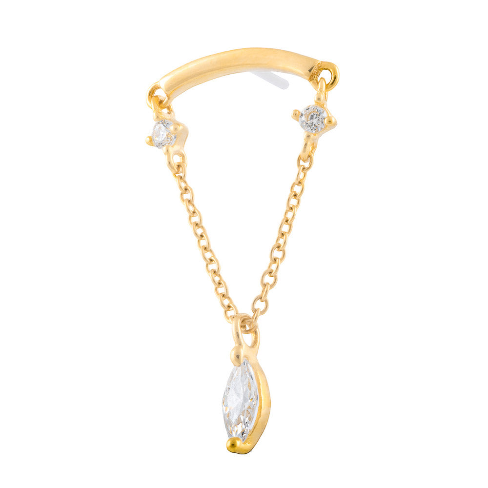 Gold Bar with Marquise Chain Top - Threadless