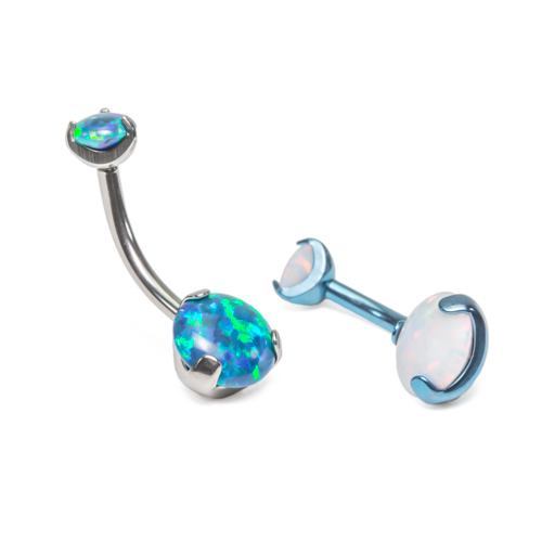 Double Prong-Set Opal Titanium Navel Curve