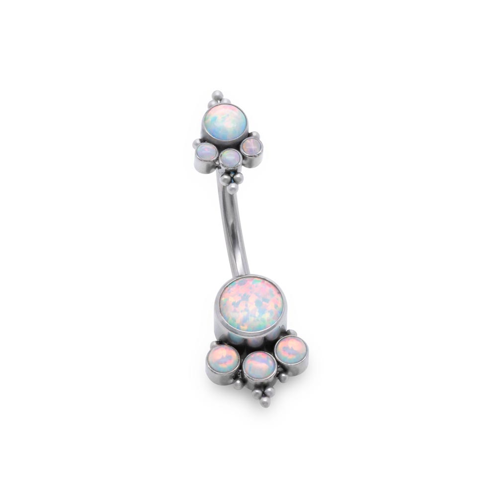 Double White Opal Cluster Titanium Navel Curve