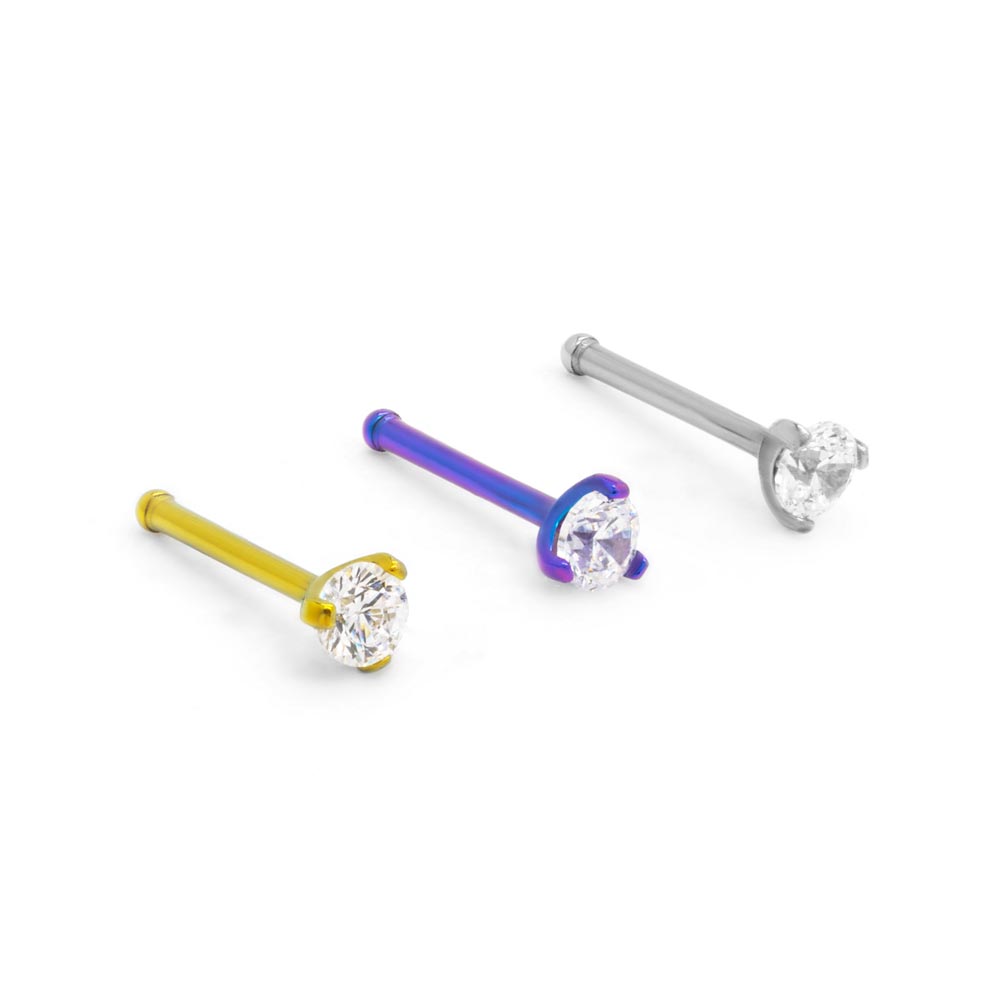 Titanium Nostril Stud with Prong-Set Gem