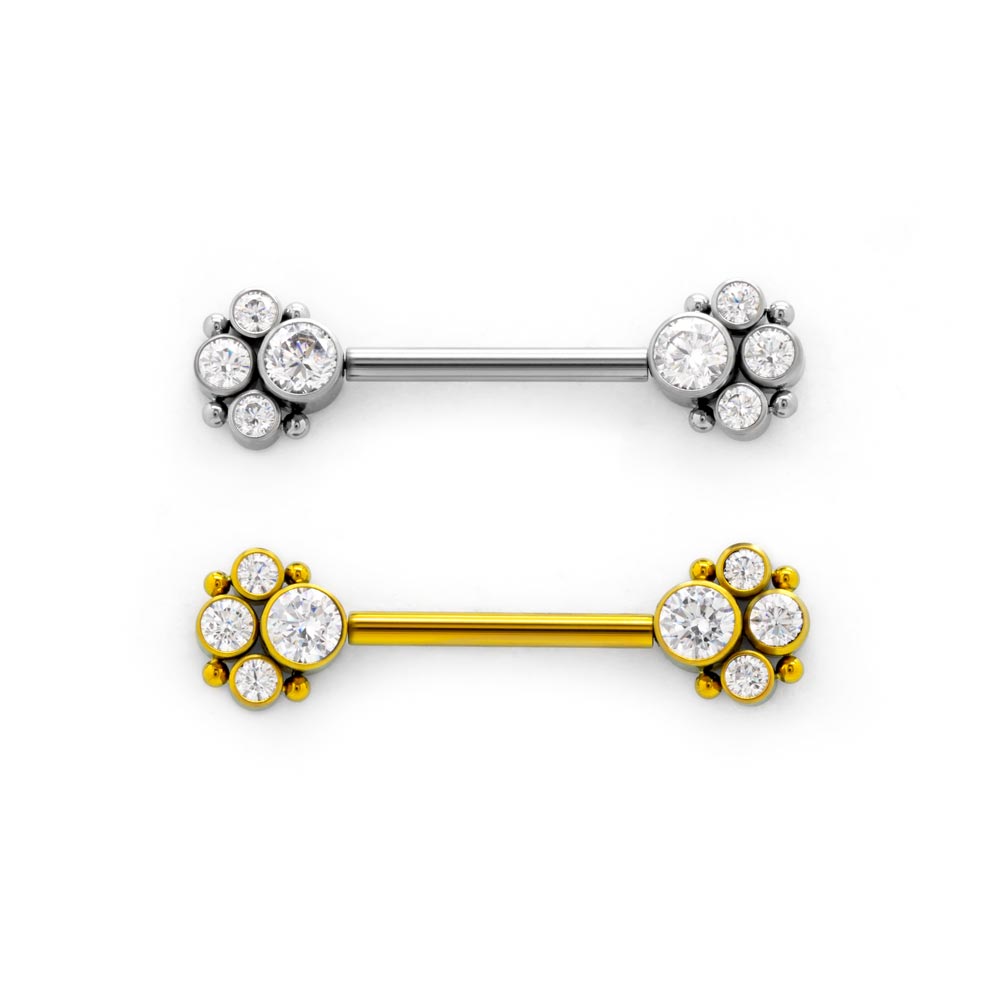 Paw Print Cluster Titanium Nipple Barbell - Threadless