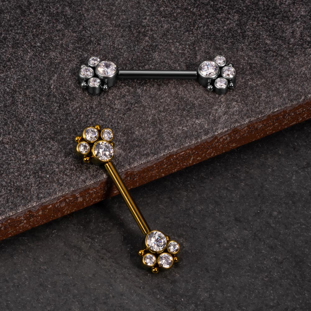 Paw Print Cluster Titanium Nipple Barbell - Threadless
