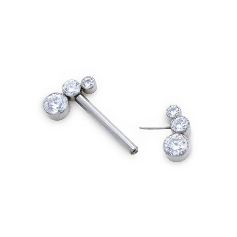 Three-Gem Cluster Nipple Barbell - Threadless
