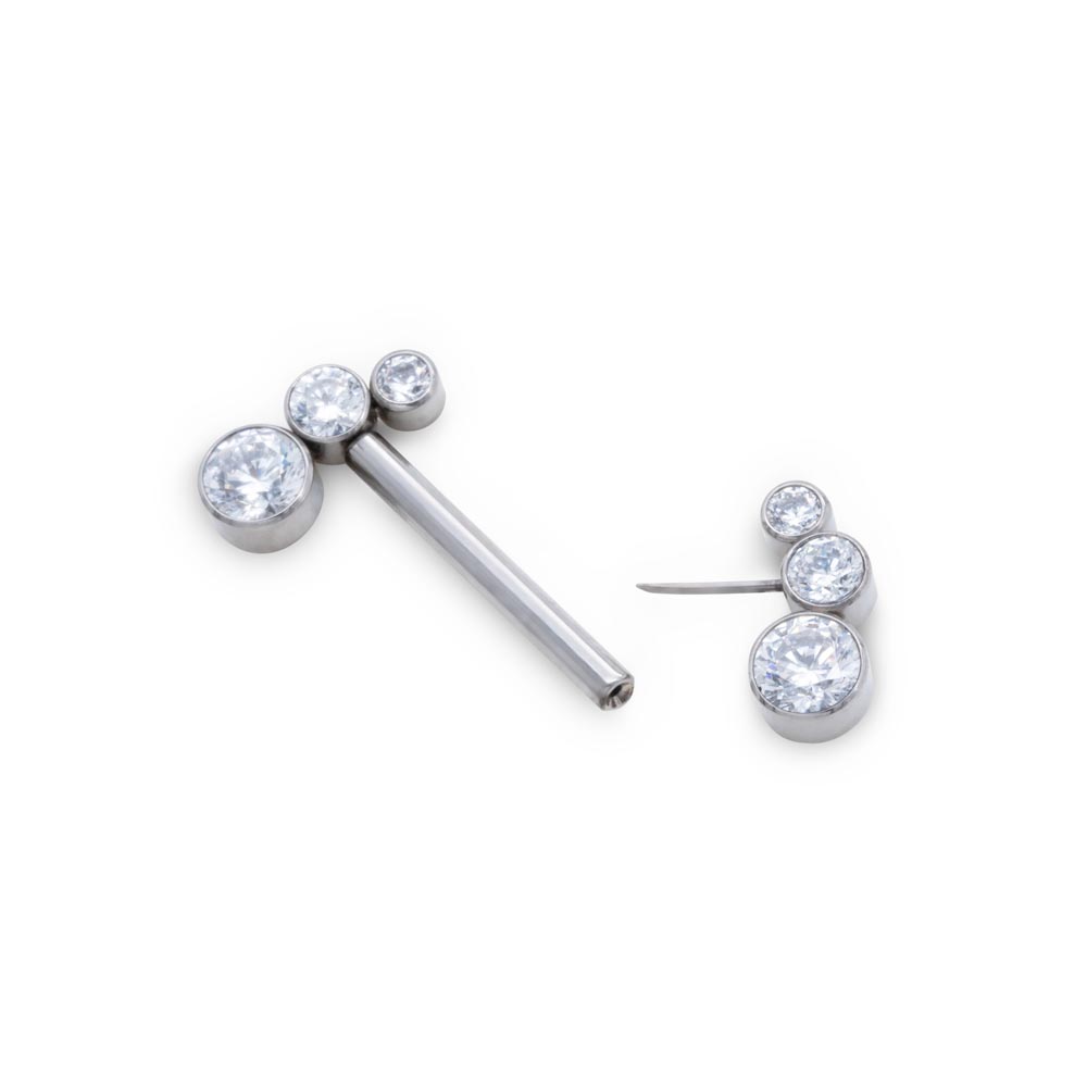Three-Gem Cluster Nipple Barbell - Threadless
