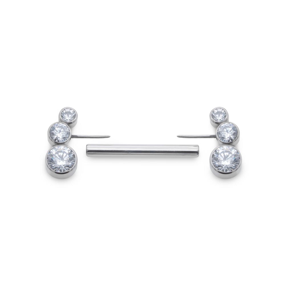 Three-Gem Cluster Nipple Barbell - Threadless