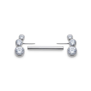 Three-Gem Cluster Nipple Barbell - Threadless