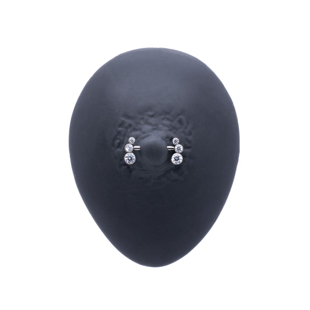 Three-Gem Cluster Nipple Barbell - Threadless