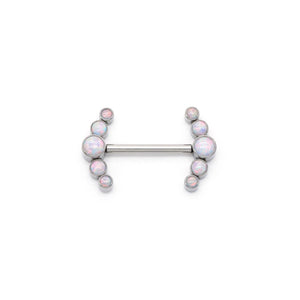 White Opal Curved Cluster Titanium Nipple Barbell - Threadless