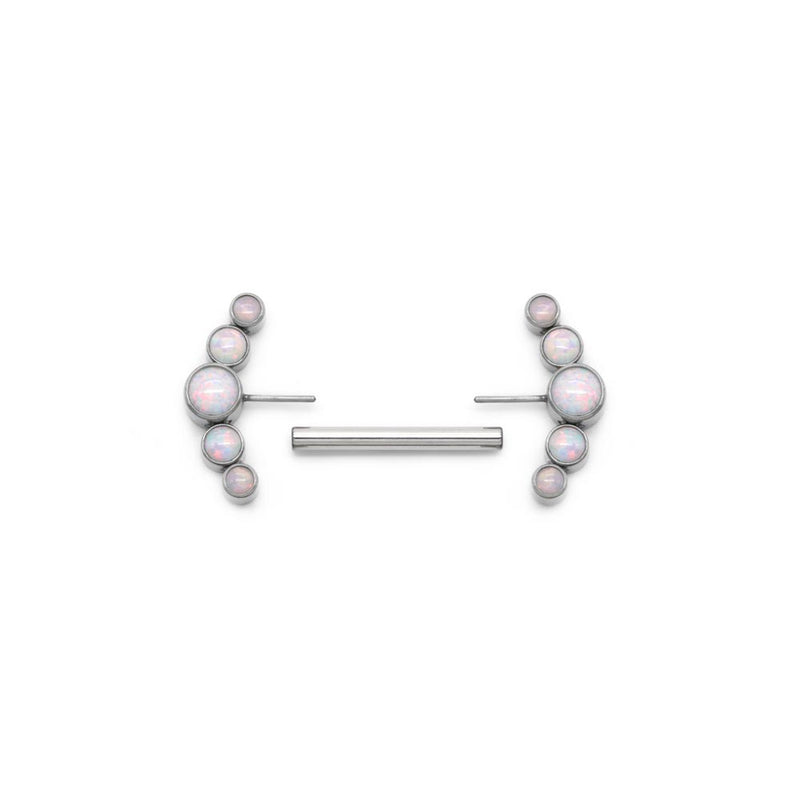 White Opal Curved Cluster Titanium Nipple Barbell - Threadless