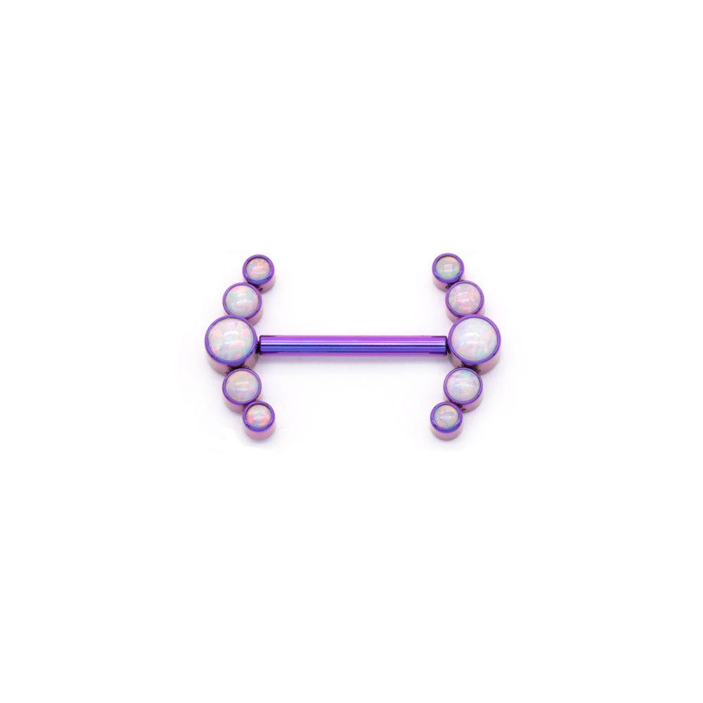 White Opal Curved Cluster Titanium Nipple Barbell - Threadless