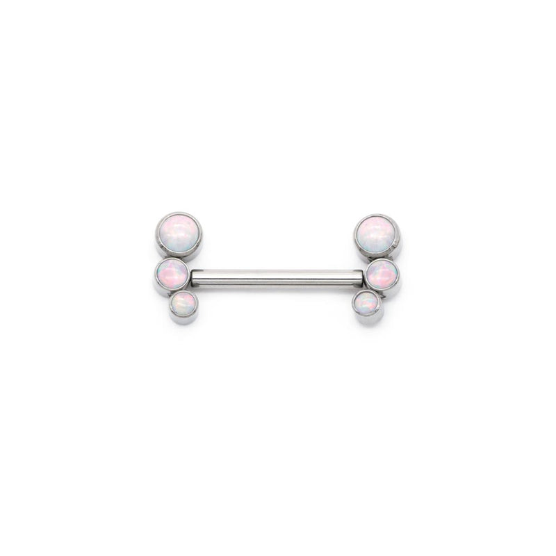 White Opal Cluster Titanium Nipple Barbell - Threadless