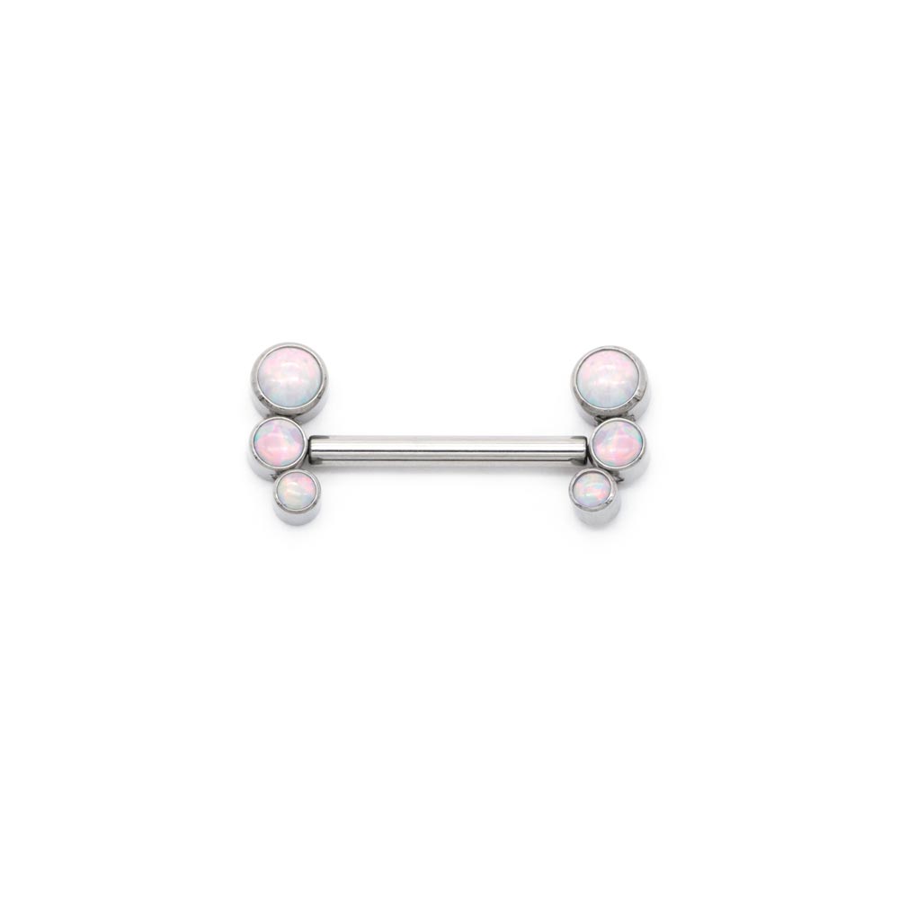 White Opal Cluster Titanium Nipple Barbell - Threadless