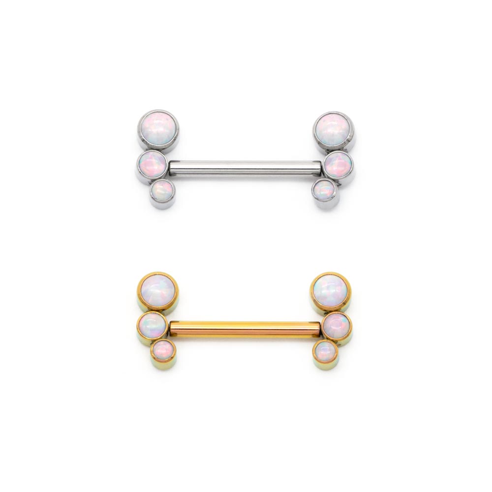 White Opal Cluster Titanium Nipple Barbell - Threadless