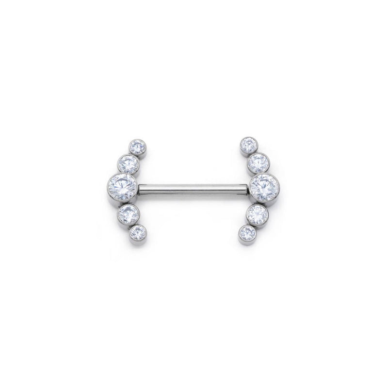 Curved Gem Cluster Titanium Nipple Barbell - Threadless
