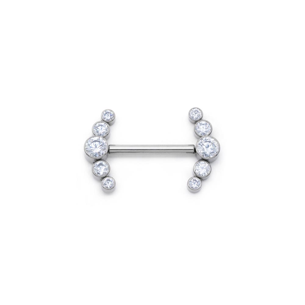 Curved Gem Cluster Titanium Nipple Barbell - Threadless