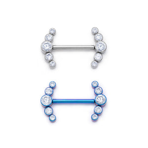 Curved Gem Cluster Titanium Nipple Barbell - Threadless