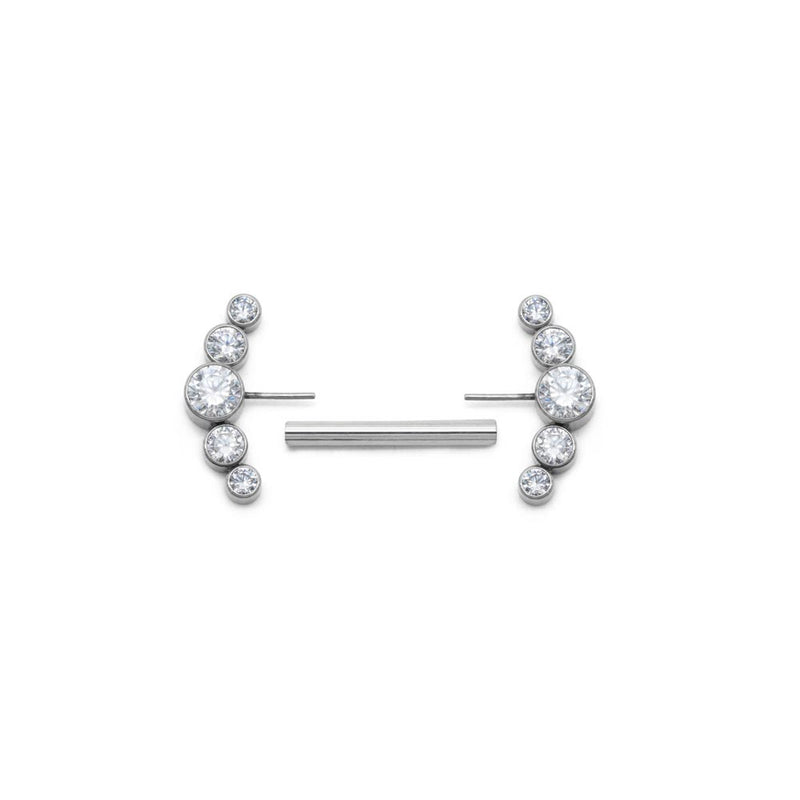 Curved Gem Cluster Titanium Nipple Barbell - Threadless