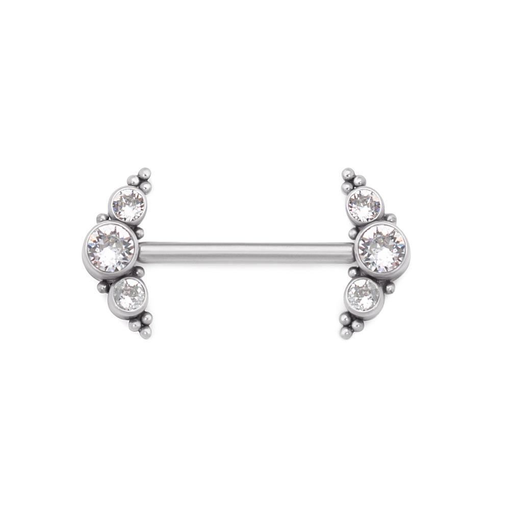 Curved Micron Beaded Cluster Titanium Nipple Barbell - Threaded