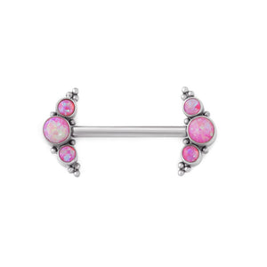 Curved Micron Beaded Cluster Titanium Nipple Barbell - Threaded