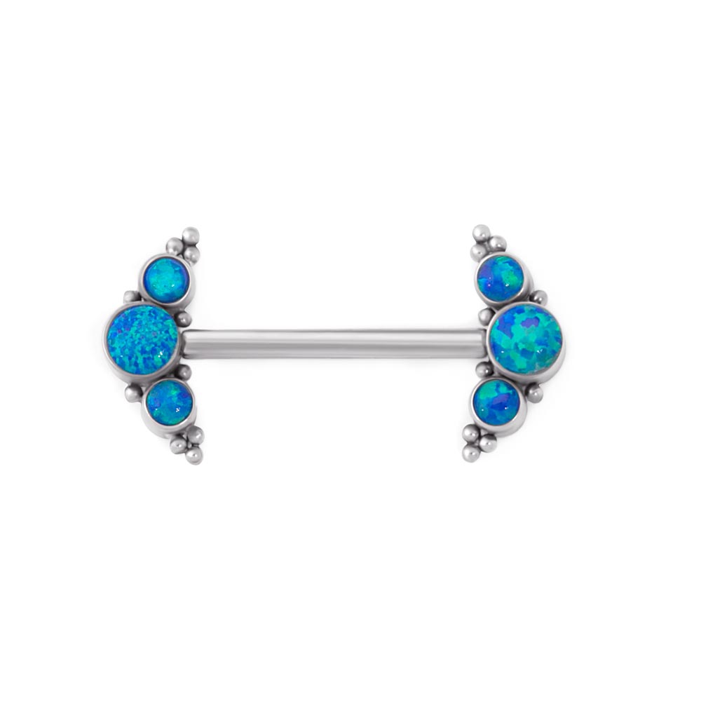 Curved Micron Beaded Cluster Titanium Nipple Barbell - Threaded