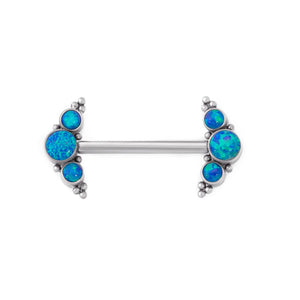 Curved Micron Beaded Cluster Titanium Nipple Barbell - Threaded