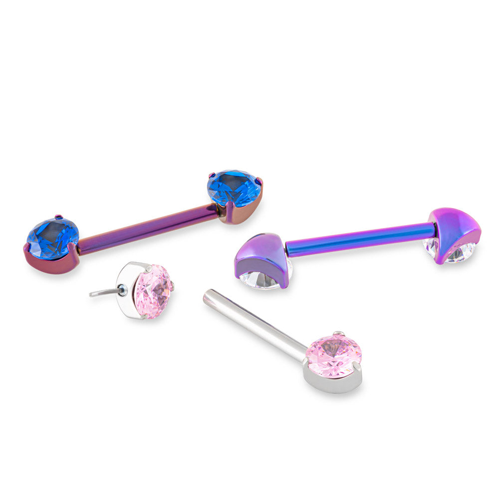 Prong-Set Gem Titanium Nipple Barbell - Threadless