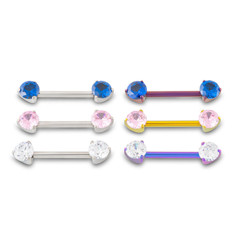 Prong-Set Gem Titanium Nipple Barbell - Threadless