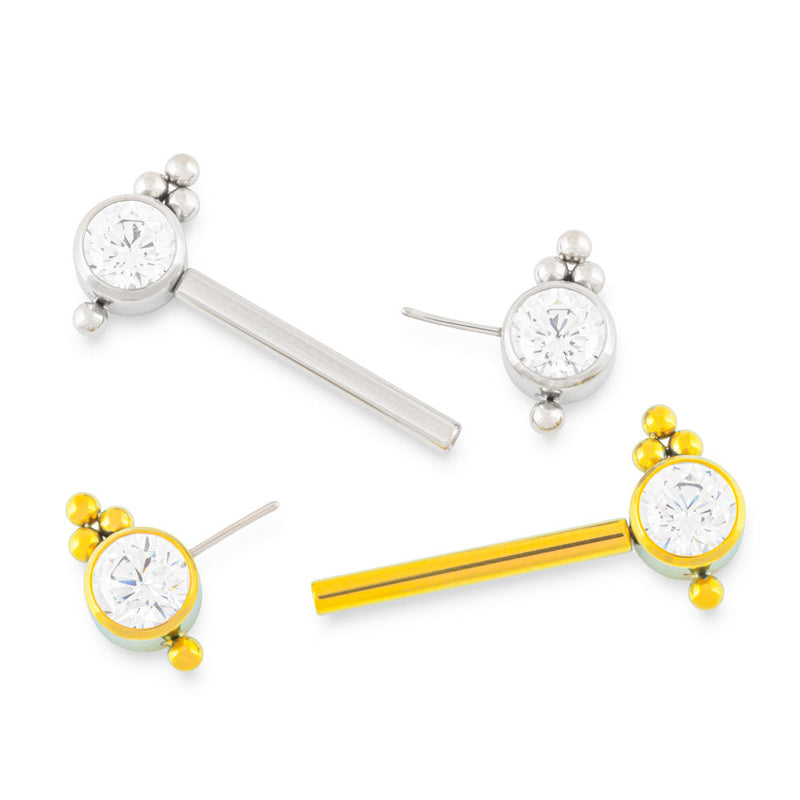 Beaded Cubic Zirconia Titanium Nipple Barbell - Threadless