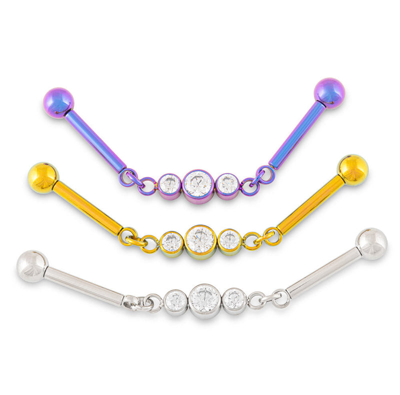 Chain Link with Gem Cluster Titanium Industrial Barbell - Threadless