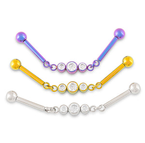 Chain Link with Gem Cluster Titanium Industrial Barbell - Threadless